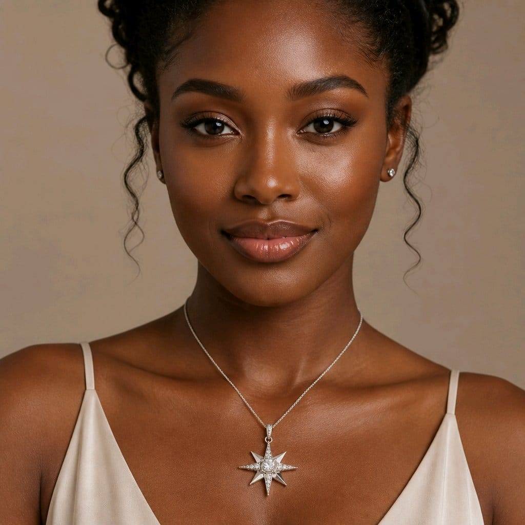 Royalty Magic Star Pendant Link Chain Necklace in 925 Silver Plating with Zircons