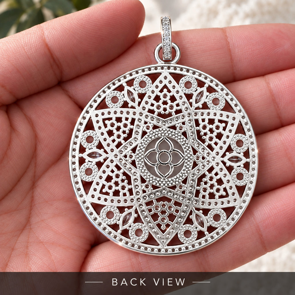 Large White Opal Pendant in 925 Sterling Silver with Zircons