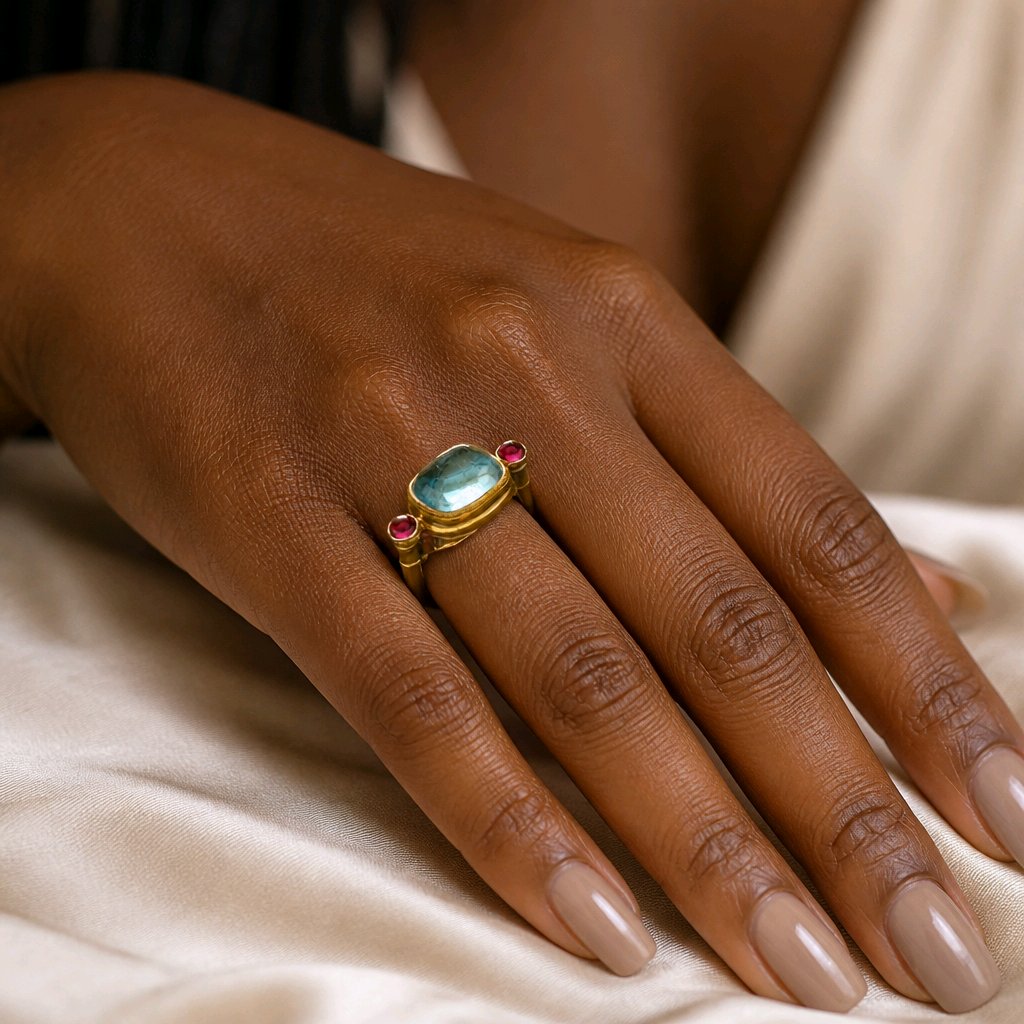 Vintage Light Blue & Pink CZ Statement Ring – Antique-Style Cocktail Ring