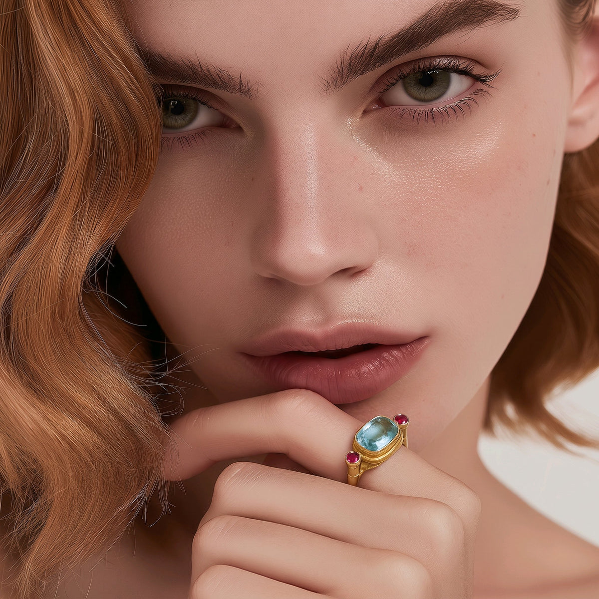 Vintage Light Blue & Pink CZ Statement Ring – Antique-Style Cocktail Ring